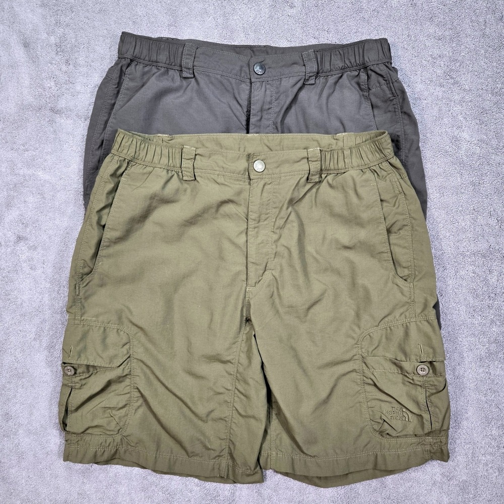 The North Face Two Cargo‎ Shorts Mens 32 Olive and Grey Hiking Utility Bundle